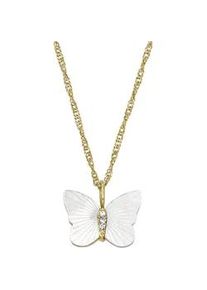 Kette mit Anh&auml;nger Fossil "Schmuck Geschenk Edelstahl Halskette JEWELRY Schmetterling", wei&szlig; (gelbgoldfarben, kristallwei&szlig;, perlmuttfarben), Halsketten, Damen, Edelstahl, L: 46,5, mit Zirkonia (synth.) - mit Perlmutt