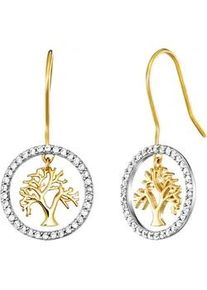Paar Ohrhaken Engelsrufer "Lebensbaum", gold (silberfarben, gelbgoldfarben, kristallwei&szlig;, kristallwei&szlig;), Ohrringe, Damen, Silber 925 (Sterlingsilber), Made in Germany - mit Zirkonia (synth.)