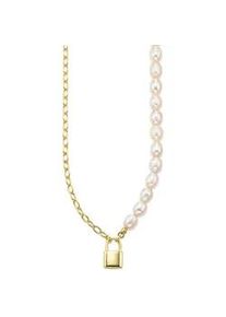 Kette mit Anh&auml;nger Firetti "Schmuck, Geschenk, Kette und Anh&auml;nger in Schloss-Optik", gelbgoldfarben, wei&szlig;, Halsketten, Damen, Perlen Silber 925 (Sterlingsilber), L: 45 B: 3mm, Perlen, Silber 925 (Sterlingsilber), mit Perle (synth.), B:3mm