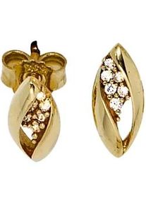 Paar Ohrstecker Jobo, gold (gelbgold 333), Ohrringe, Damen, Gelbgold 333, oval 333 Gold bicolor mit 12 Zirkonia