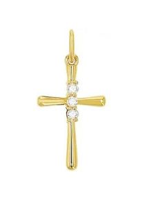 Kreuzanh&auml;nger Amor "2039077", gold (gelbgoldfarben, kristallwei&szlig;, kristallwei&szlig;), Schmuckanh&auml;nger, Damen, Silber 925 (Sterlingsilber), 0,64 g, mit Zirkonia (synth.)