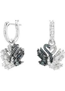 Paar Creolen Swarovski "Schmuck Geschenk Swan Drop-Ohrh&auml;nger Schwan", schwarz-wei&szlig; (metallfarben, kristallwei&szlig;, schwarz, kristallwei&szlig;, schwarz), Ohrringe, Damen, Metall, mit Swarovski Zirkonia (synth.) - Einh&auml;nger abnehmbar