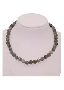 Collier Firetti "Schmuck Geschenk Halsschmuck Halskette Edelstein Farbstein Labradorit", grau (gelbgoldfarben, grau), Halsketten, Damen, Messing, L: 50 B: 10mm, Collier, Made in Germany - mit Labradorit, B:10mm
