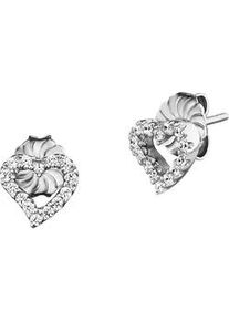 Paar Ohrstecker JULIE JULSEN "925/- Sterling Silber rhodiniert Herz mit Zirkonia", wei&szlig; (wei&szlig;, wei&szlig;), Ohrringe, Damen, one-size, Silber 925 (Sterlingsilber)