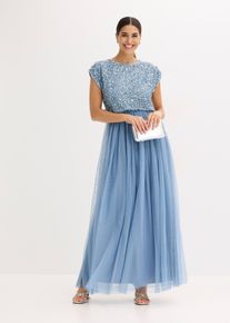 bonprix Maxikleid, blau, Gr.36, Modern und feminin: Abendkleid aus zartem T&uuml;ll mit Oversized Oberteil und Paillettenstickerei