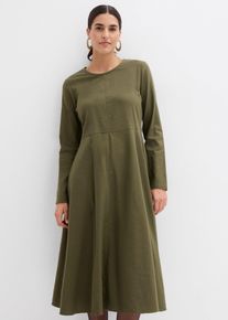 bonprix Leichtes Flanellkleid aus reiner Baumwolle, gr&uuml;n, Gr.48, Ausgestelltes Kleid mit hochgeschlossenem Rundhalsausschnitt, aus 100% Baumwolle