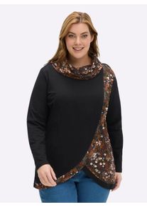 sheego Große Größen Longshirt in überlappender Optik, schwarz-bedruckt, Größe 38 - Damen