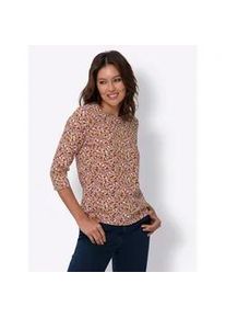 3/4-Arm-Shirt Classic Basics "3/4-Arm-Shirt", Damen, Gr. 38, bunt (dunkelrot, ocker, bedruckt), 100% Baumwolle, gebl&uuml;mt, gemustert, mehrfarbig, Rundhals, Shirts 3/4-Arm-Shirt
