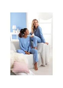 w&auml;schepur Schlafanzug W&Auml;SCHEPUR, Damen, Gr. 48/50, blau (blau, bedruckt, blau), 100% Baumwolle, Homewear-Sets Schlafanzug