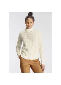 Strickpullover AJC, Damen, Gr. 32/34 (XS), wei&szlig; (sanftes wei&szlig;), Strick, Obermaterial: 50% Baumwolle, 50% Polyacryl, figurumspielend h&uuml;ftlang, Rippstrickb&uuml;ndchen, Pullover Strickpullover, mit modischem Zopfmuster und Stehkragen