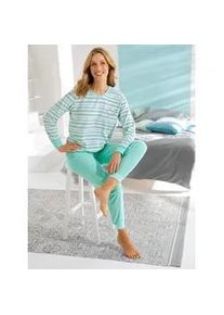 Schlafanzug Comtessa, Damen, Gr. 48/50, gr&uuml;n (mint, geringelt), 80% Baumwolle, 20% Polyester, Homewear-Sets Schlafanzug