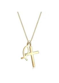 Kette mit Anh&auml;nger Elli "Kreuz Fisch Symbol Religion 925 Silber" Gr. 45, gold, Halsketten, Damen, 45, ohne Stein, Silber 925 (Sterlingsilber), L: 45
