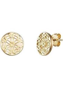 Paar Ohrstecker JULIE JULSEN "925/- Sterling Silber vergoldet Lebensblume Perlmutt", gelb (gelb, wei&szlig;), Ohrringe, Damen, one-size, Silber 925 (Sterlingsilber)