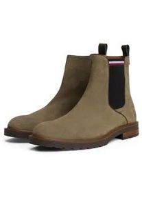 Chelseaboots Tommy Hilfiger "CLEATED HILFIGER SUEDE CHELSEA", Herren, Gr. 40, gr&uuml;n (khaki), Elastischer Einsatz, Veloursleder, used, Schuhe Chelseaboots, Blockabsatz, Stiefelette, Businessschuh in schmaler Form