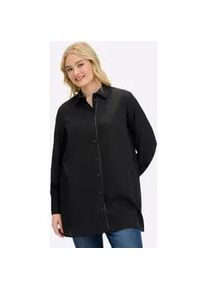 Hemdbluse sheego, Damen, Gr. 42, schwarz, gestreift, 90% Viskose, 10% Polyester, gemustert, gestreift, Blusen Hemdbluse