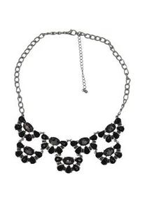 Collierkettchen Steuer "Collier in Bl&uuml;tenoptik mit schwarzen Strasssteinen", schwarz, Halsketten, Damen, 43+8cm, Metall, L: 51 B: 40mm, gl&auml;nzend, B:40mm