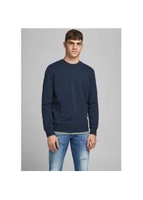 Jack & Jones Sweatshirt JACK & JONES "JJEBASIC mit Flaglabel und weicher Baumwollmischung", Herren, Gr. XS, blau (navy), Sweatware, Obermaterial: 85% Baumwolle, 15% Polyester, unifarben, normal h&uuml;ftlang, Rundhals, Rippb&uuml;ndchen, Sweatshirts Sweatshirt, unifarben, modisch, regular fit, Baumwolle, Rundhals