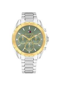 Multifunktionsuhr Tommy Hilfiger "MELLIE", silber (silberfarben, gr&uuml;n), Armbanduhren, Damen, Quarzuhr, Armbanduhr, Damenuhr, Edelstahlarmband, analog, Glassteine