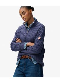 Superdry Damen L&auml;ssiger Zopfmuster-pullover mit Halbrei&szlig;verschluss Navy - Gr&ouml;&szlig;e: 34 210322750072827S028