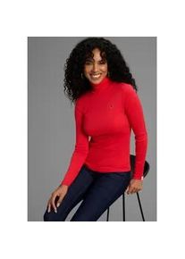 Rollkragenshirt DELMAO, Damen, Gr. 32/34, rot, Rippware, Obermaterial: 100% Baumwolle, unifarben, Basic, sehr figurbetont h&uuml;ftlang, Shirts, Langarm, sehr figurbetonte Passform, unifarben, mit Rollkragen