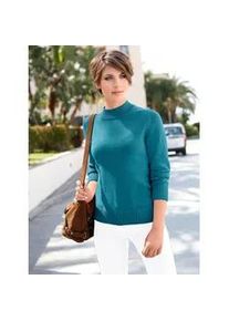Stehkragenpullover Casual Looks "Pullover", Damen, Gr. 38, blau (petrol), 50% Baumwolle, 50% Polyacryl, meliert, unifarben, figurumspielend, Pullover Stehkragenpullover