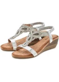 Sandalette Lascana "Sommerschuh", Damen, Gr. 39, silber (silberfarben), Obermaterial: 50% Lederimitat, 50% Textilmaterial. Decksohle: 100% Textilmaterial. Futter: 100% Textilmaterial. Laufsohle: 100% Synthetik, Glitzer, Schuhe Sandalette, Sandale, Sommerschuh mit leichtem Keilabsatz und Glitzer-Steinchen