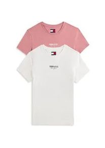 Tommy Hilfiger Kurzarmshirt TOMMY JEANS "TJW 2PACK ESSENTIAL LOGO 2 TEE", Damen, Gr. S (36), ecru, tahiti berry, Single Jersey, Obermaterial: 100% Baumwolle, bedruckt, Rundhals, Shirts