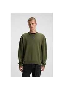 HUGO BOSS Rundhalspullover HUGO BLUE "San Casey", Damen, Gr. M, gr&uuml;n (open gr&uuml;n345), Strick, Obermaterial: 50% Baumwolle, 50% Polyacryl, unifarben, relaxed fit normal, Rundhals, B&uuml;ndchen, Pullover Rundhalspullover, relaxed fit