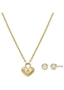 Ohrring und Ketten Set Fossil "Mulitpack Schmuck Geschenk Edelstahl JEWELRY", gold (gelbgoldfarben, kristallwei&szlig;, kristallwei&szlig;), Schmuck_Sets, Damen, Edelstahl, glitzernd, gl&auml;nzend, mit Glasstein