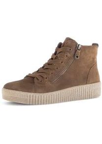 Sneakerboots Gabor, Damen, Gr. 39, braun (rehbraun), Ziegenveloursleder, unifarben, Schuhe Sneakerboots, Plateau, Stiefelette, Schn&uuml;rboots mit Ziern&auml;hten, Topseller