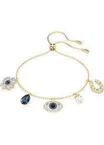Armband Swarovski "Armkette Symbolica Gl&uuml;cksklee Magisches Auge Hufeisen" Gr. M, blau (gelbgoldfarben, blau, schwarz, kristallwei&szlig;, blau, schwarz, kristallwei&szlig;), Armb&auml;nder, Damen, M, Metall Perlen, Metall, Perlen, Armband, mit Swarovski Kristall - mit Swarovski Perle