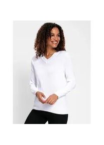 V-Ausschnitt-Pullover Casual Looks "Pullover", Damen, Gr. 46, beige (ecru), 100% Baumwolle, unifarben, Pullover