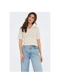 Poloshirt Only "ONLCOSIMA SS STRUCTURE POLO KNT NCA", Damen, Gr. L, beige (birch), Strick, Obermaterial: 63% Polyester, 37% Baumwolle, unifarben, regular fit normal, V-Ausschnitt, Shirts