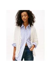 Tommy Hilfiger Strickjacke TOMMY JEANS "TJW CABLE CARDIGAN", Damen, Gr. L (40), wei&szlig; (ancient wei&szlig;), Strick, Obermaterial: 100% Baumwolle, unifarben mit Farbeinsatz, h&uuml;ftbedeckend, V-Ausschnitt, Strickjacken Strickjacke, mit Zopfmuster