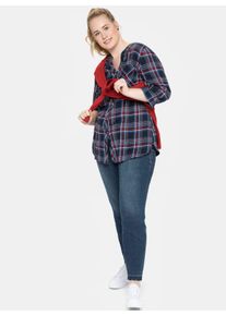 sheego Große Größen Karobluse mit 3/4-Ärmeln, nachtblau, Größe 50 - Damen