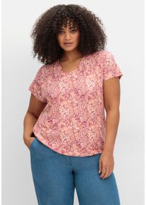 sheego Gro&szlig;e Gr&ouml;&szlig;en Print-Shirt mit Raffung, erika-papaya-bedruckt, Gr&ouml;&szlig;e 44 - Damen