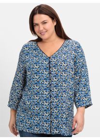 sheego Gro&szlig;e Gr&ouml;&szlig;en Druckbluse mit Minimal-Alloverprint, tiefblau-gemustert, Gr&ouml;&szlig;e 50 - Damen