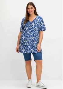 sheego Große Größen T-Shirt mit Blumendruck, in leichter A-Linie, blaubeere-gemustert, Größe 44/46 - Damen