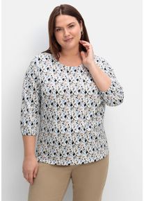 sheego Große Größen 3/4-Arm-Shirt im Grafik-Dessin, ecru-bleu-bedruckt, Größe 40 - Damen