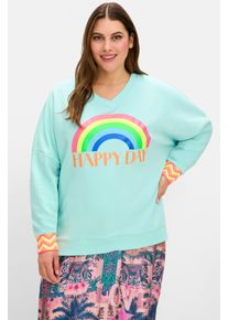sheego loves miss goodlife sheego Gro&szlig;e Gr&ouml;&szlig;en Sweatshirt mit Frontdruck und Streifenb&uuml;ndchen, hellblau bedruckt, Gr&ouml;&szlig;e 44 - Damen