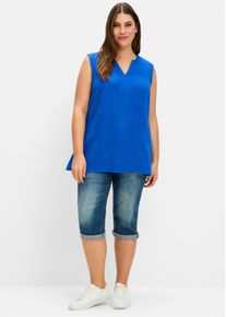 sheego Große Größen Longtop aus Musselin, mit V-Schlitz, kobaltblau, Größe 44 - Damen