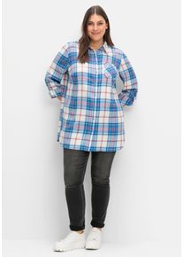 sheego Gro&szlig;e Gr&ouml;&szlig;en Flanellbluse in Longform, offwhite-kariert, Gr&ouml;&szlig;e 46 - Damen
