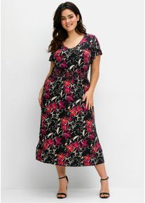 sheego Große Größen Jerseykleid mit Zierbändern im Rücken., schwarz bedruckt, Größe 54 - Damen