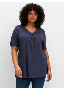 sheego Große Größen Shirt aus Flammgarn, mit Kellerfalte, blaubeere, Größe 56/58 - Damen
