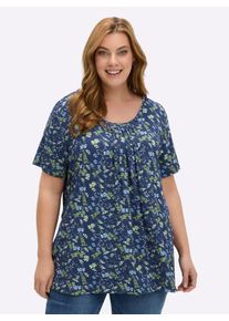 sheego Große Größen Tunikashirt mit Faltenpartie vorne, marine-bedruckt, Größe 36 - Damen