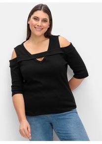 sheego Große Größen 3/4-Arm-Shirt mit Cut-outs, schwarz, Größe 50 - Damen