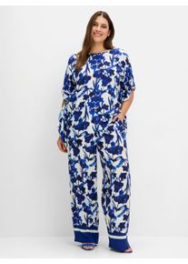 sheego Große Größen Hose weit, mit Blumenprint, kobalt-gemustert, Größe 58 - Damen