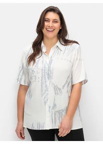 sheego Große Größen Hemdbluse mit Schulterpolstern, weiß-grau, Größe 46 - Damen