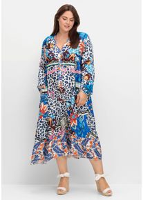 sheego loves miss goodlife sheego Große Größen Maxikleid im Mustermix, in Satinqualität, blau gemustert, Größe 50 - Damen