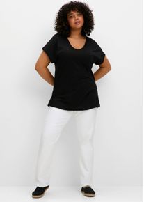 sheego Große Größen V-Shirt aus Flammgarn, schwarz, Größe 52 - Damen